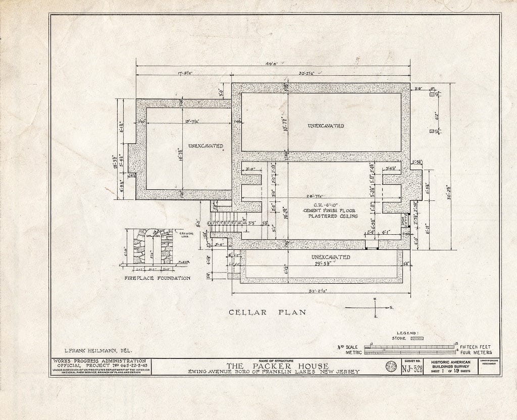 Historic Pictoric : Blueprint HABS NJ,2-WYCK.V,1- (Sheet 1 of 19) - Packer House, 600 Ewing Avenue, Wyckoff, Bergen County, NJ