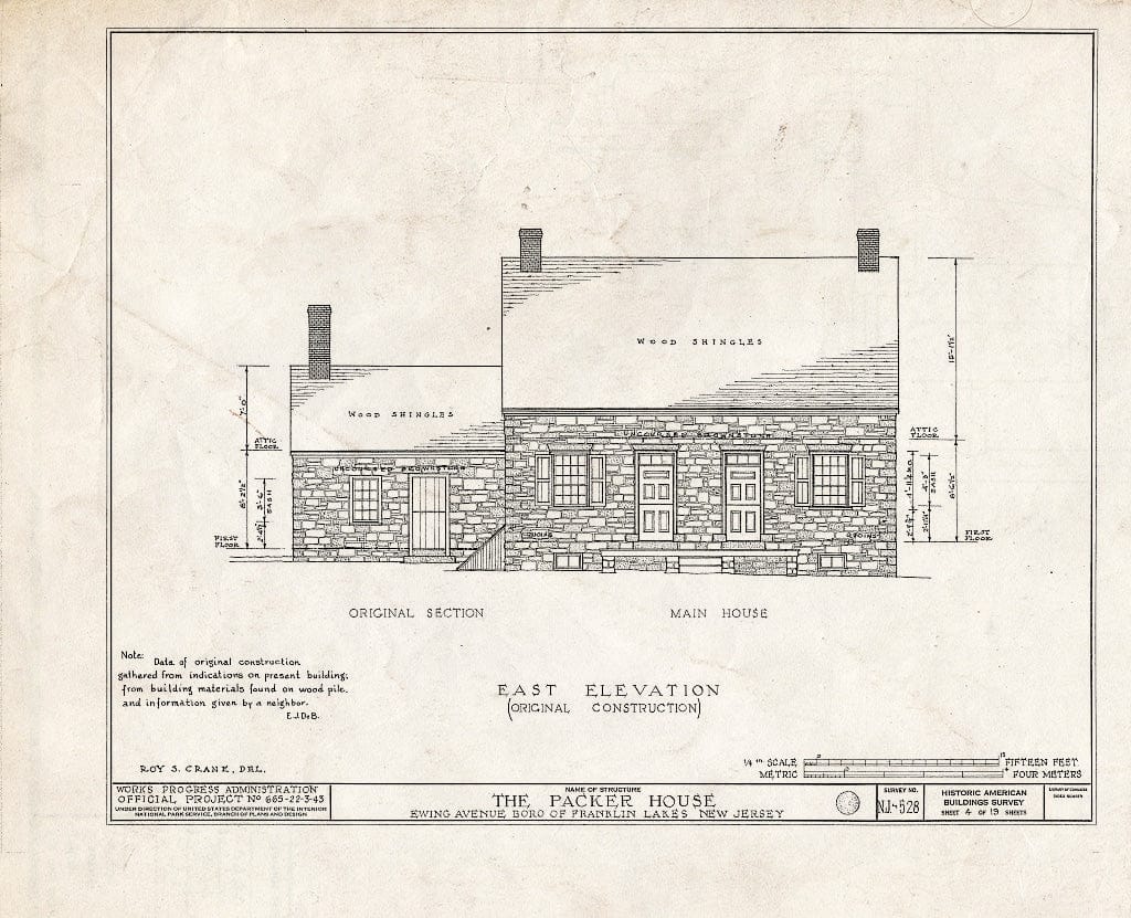 Historic Pictoric : Blueprint HABS NJ,2-WYCK.V,1- (Sheet 4 of 19) - Packer House, 600 Ewing Avenue, Wyckoff, Bergen County, NJ