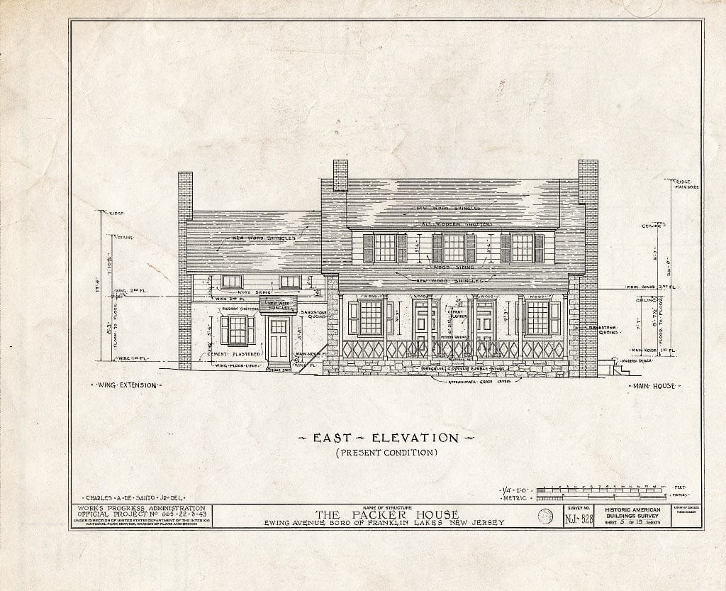 Historic Pictoric : Blueprint HABS NJ,2-WYCK.V,1- (Sheet 5 of 19) - Packer House, 600 Ewing Avenue, Wyckoff, Bergen County, NJ