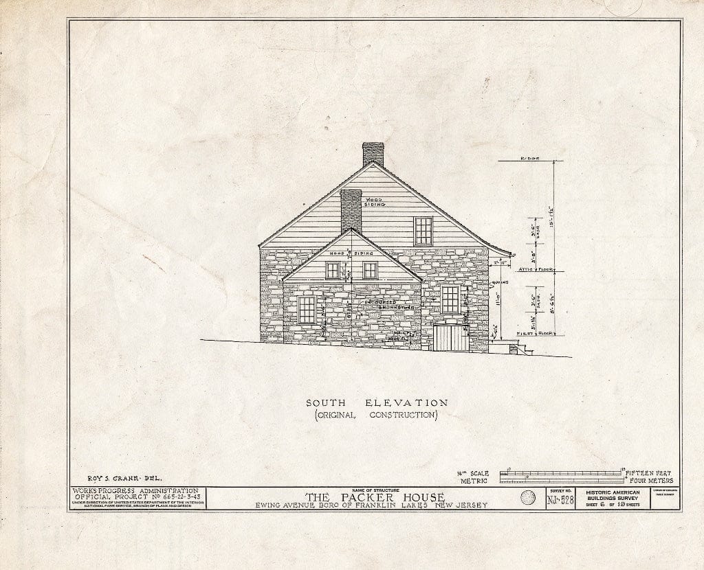 Historic Pictoric : Blueprint HABS NJ,2-WYCK.V,1- (Sheet 6 of 19) - Packer House, 600 Ewing Avenue, Wyckoff, Bergen County, NJ