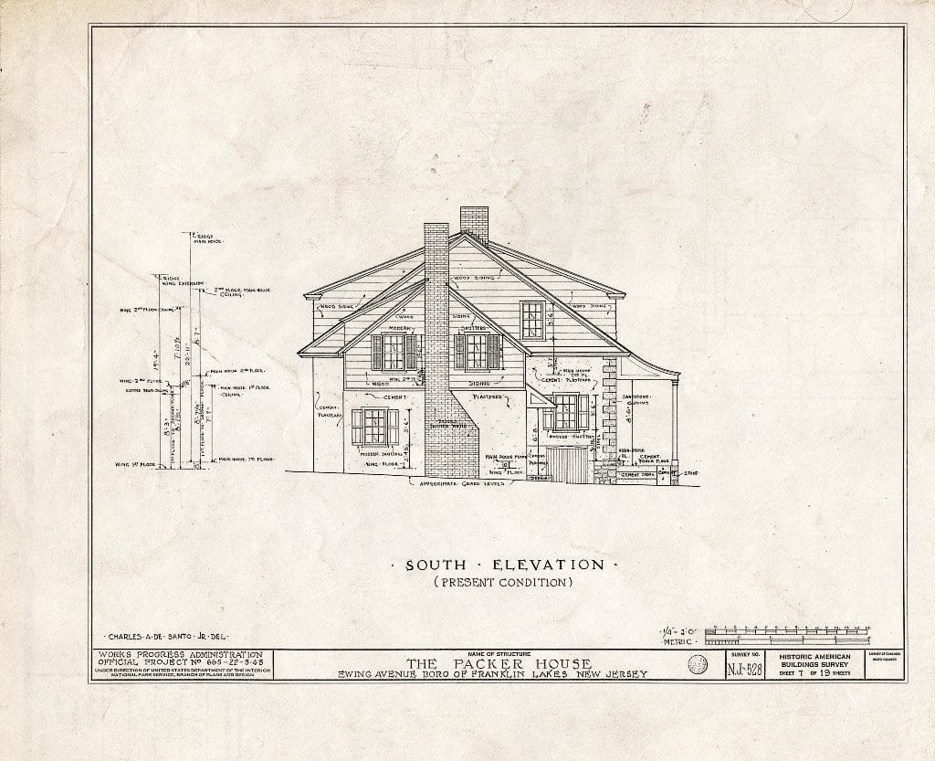 Historic Pictoric : Blueprint HABS NJ,2-WYCK.V,1- (Sheet 7 of 19) - Packer House, 600 Ewing Avenue, Wyckoff, Bergen County, NJ