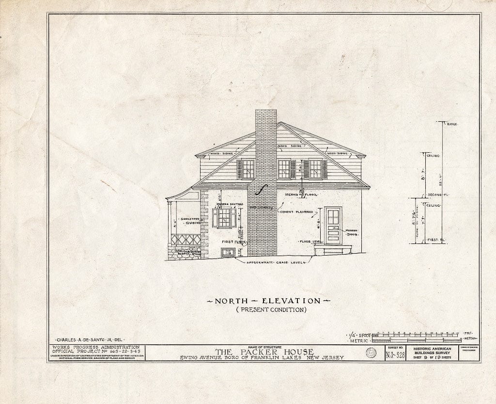 Historic Pictoric : Blueprint HABS NJ,2-WYCK.V,1- (Sheet 9 of 19) - Packer House, 600 Ewing Avenue, Wyckoff, Bergen County, NJ