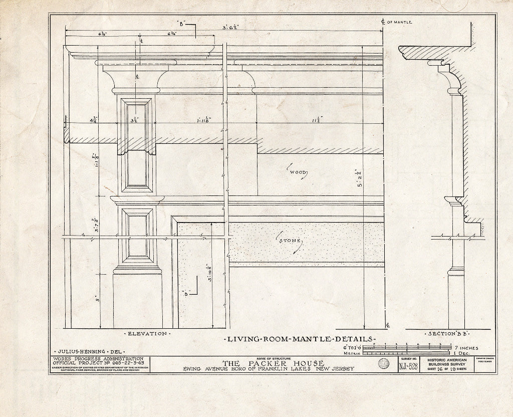Historic Pictoric : Blueprint HABS NJ,2-WYCK.V,1- (Sheet 16 of 19) - Packer House, 600 Ewing Avenue, Wyckoff, Bergen County, NJ