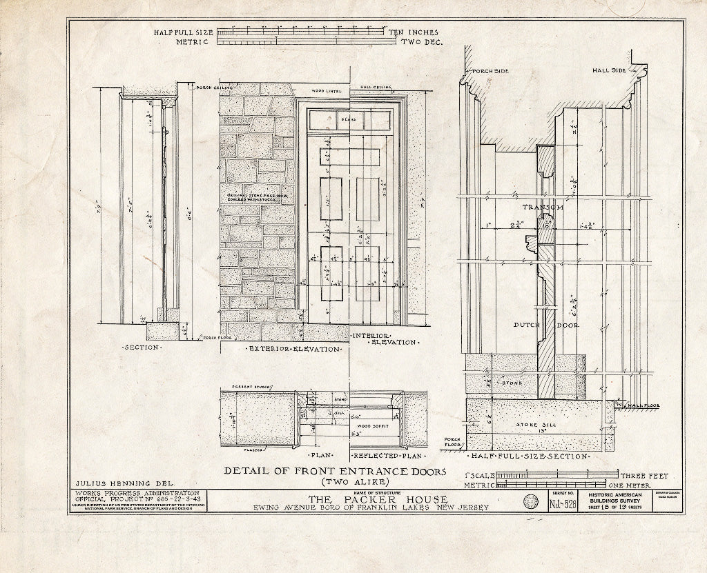 Historic Pictoric : Blueprint HABS NJ,2-WYCK.V,1- (Sheet 18 of 19) - Packer House, 600 Ewing Avenue, Wyckoff, Bergen County, NJ
