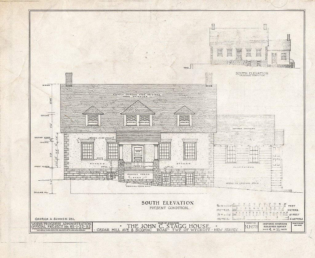 Historic Pictoric : Blueprint HABS NJ,2-WYCK.V,2- (Sheet 4 of 16) - John C. Stagg House, Sicomac Road & Cedar Hill Avenue, Wyckoff, Bergen County, NJ