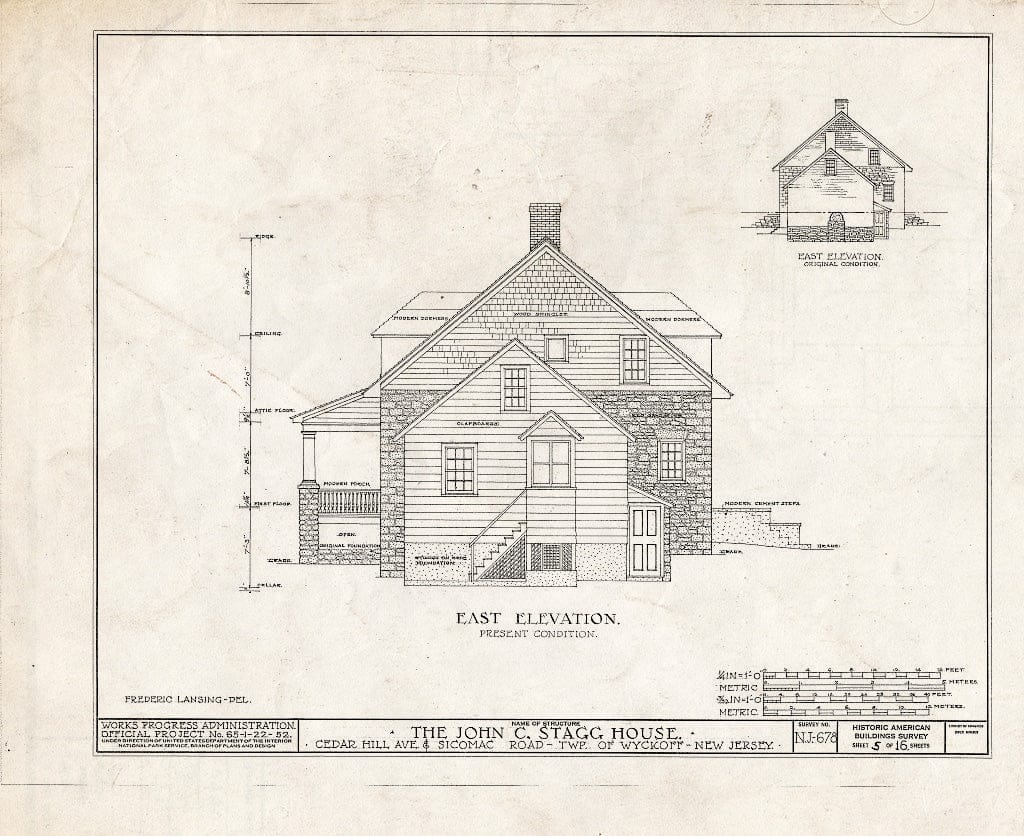 Historic Pictoric : Blueprint HABS NJ,2-WYCK.V,2- (Sheet 5 of 16) - John C. Stagg House, Sicomac Road & Cedar Hill Avenue, Wyckoff, Bergen County, NJ