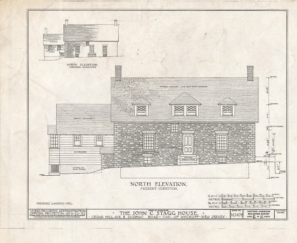 Historic Pictoric : Blueprint HABS NJ,2-WYCK.V,2- (Sheet 6 of 16) - John C. Stagg House, Sicomac Road & Cedar Hill Avenue, Wyckoff, Bergen County, NJ