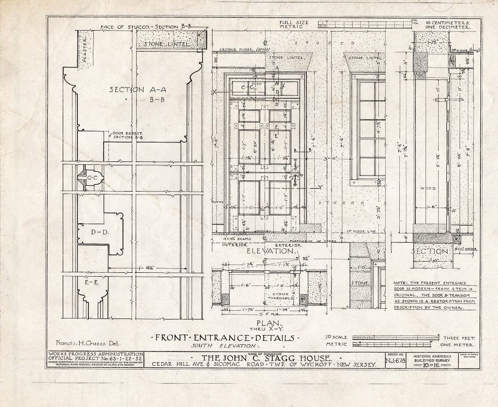 Historic Pictoric : Blueprint HABS NJ,2-WYCK.V,2- (Sheet 10 of 16) - John C. Stagg House, Sicomac Road & Cedar Hill Avenue, Wyckoff, Bergen County, NJ
