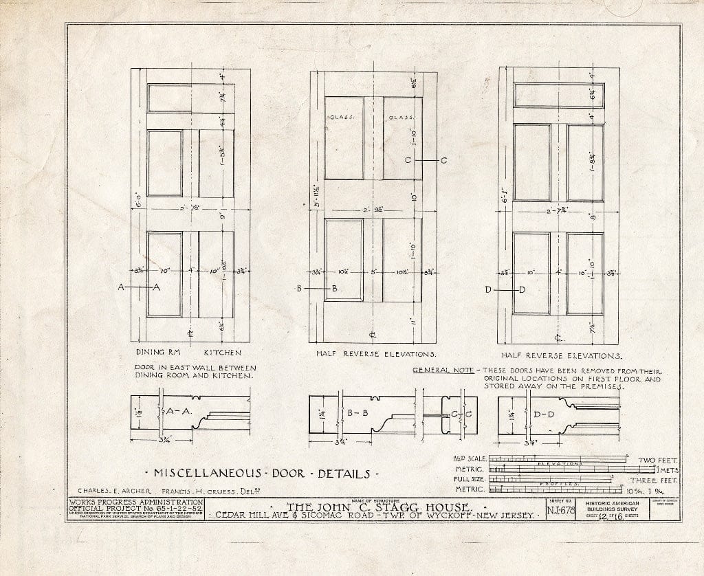 Historic Pictoric : Blueprint HABS NJ,2-WYCK.V,2- (Sheet 12 of 16) - John C. Stagg House, Sicomac Road & Cedar Hill Avenue, Wyckoff, Bergen County, NJ