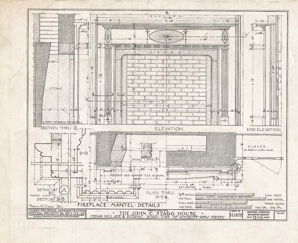 Historic Pictoric : Blueprint HABS NJ,2-WYCK.V,2- (Sheet 13 of 16) - John C. Stagg House, Sicomac Road & Cedar Hill Avenue, Wyckoff, Bergen County, NJ