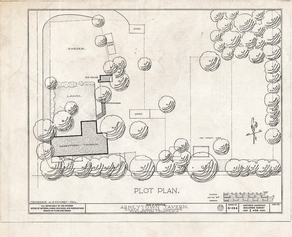 Historic Pictoric : Blueprint HABS NJ,3-ARNTO,1- (Sheet 1 of 24) - Lawrie House, Arneytown, Monmouth County, NJ