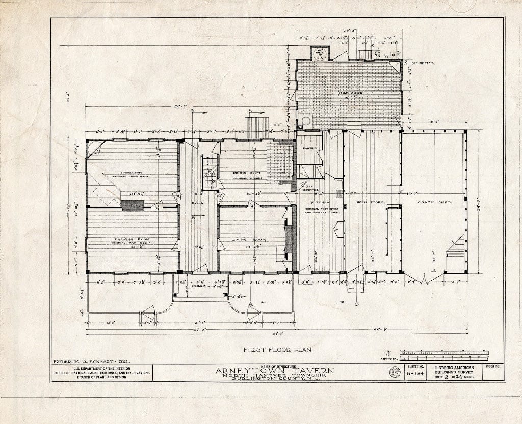 Historic Pictoric : Blueprint HABS NJ,3-ARNTO,1- (Sheet 2 of 24) - Lawrie House, Arneytown, Monmouth County, NJ