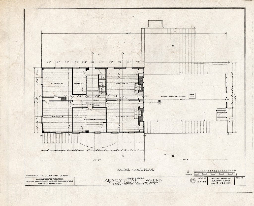 Historic Pictoric : Blueprint HABS NJ,3-ARNTO,1- (Sheet 3 of 24) - Lawrie House, Arneytown, Monmouth County, NJ