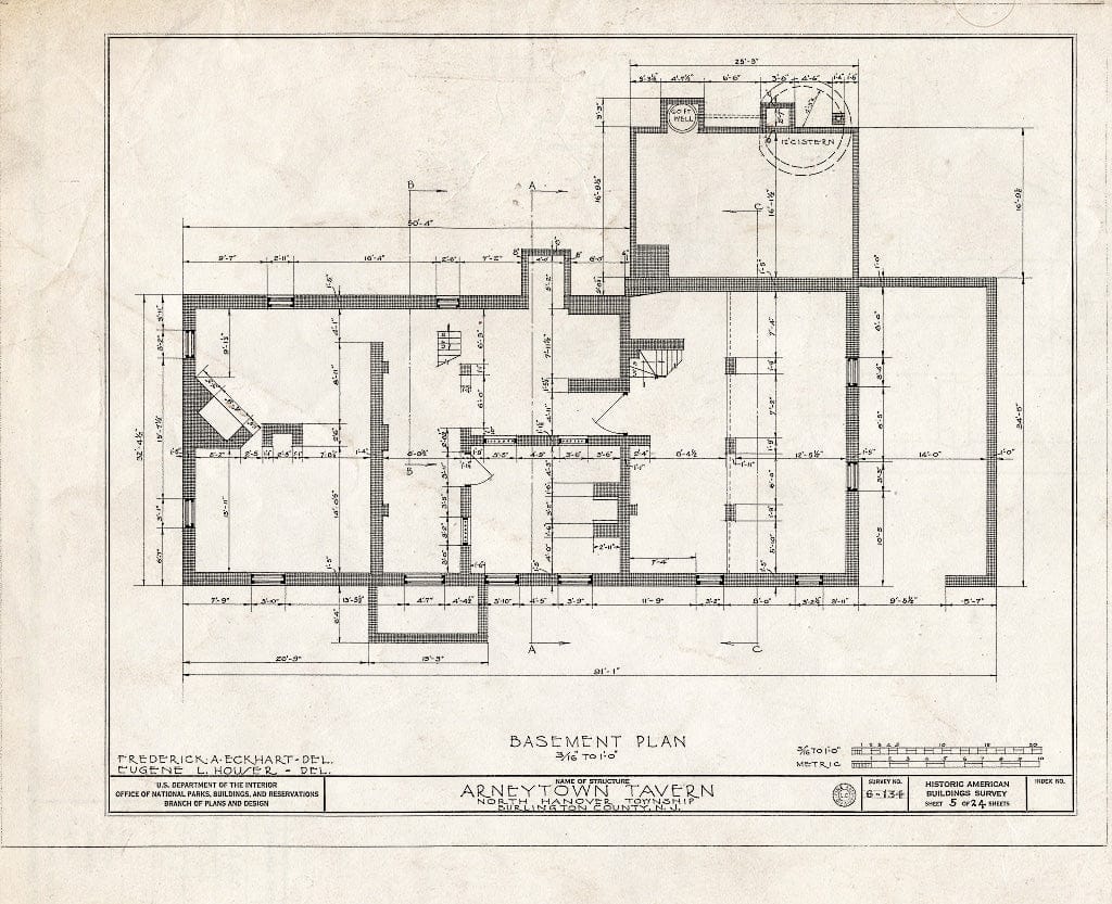 Historic Pictoric : Blueprint HABS NJ,3-ARNTO,1- (Sheet 5 of 24) - Lawrie House, Arneytown, Monmouth County, NJ