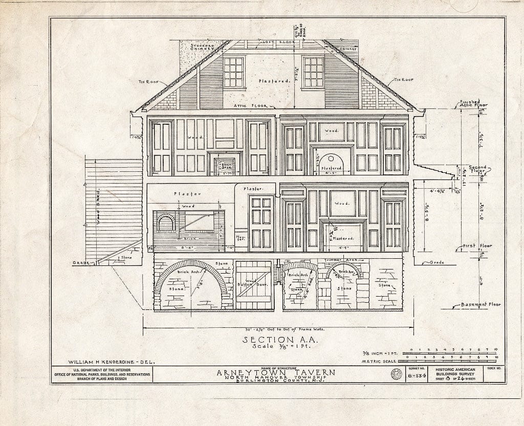 Historic Pictoric : Blueprint HABS NJ,3-ARNTO,1- (Sheet 8 of 24) - Lawrie House, Arneytown, Monmouth County, NJ