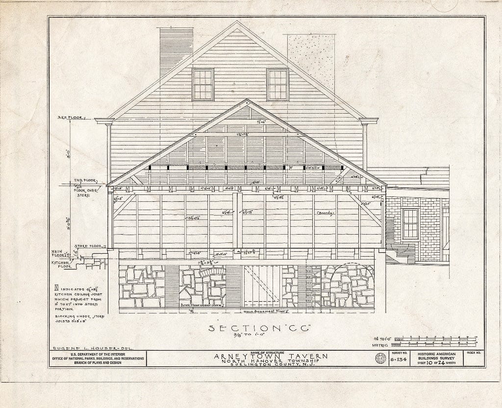 Historic Pictoric : Blueprint HABS NJ,3-ARNTO,1- (Sheet 10 of 24) - Lawrie House, Arneytown, Monmouth County, NJ