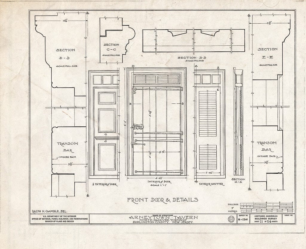 Historic Pictoric : Blueprint HABS NJ,3-ARNTO,1- (Sheet 11 of 24) - Lawrie House, Arneytown, Monmouth County, NJ