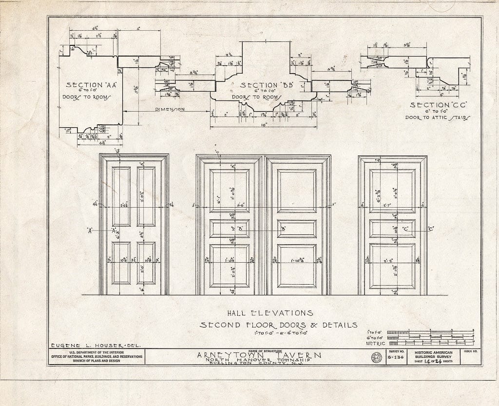 Historic Pictoric : Blueprint HABS NJ,3-ARNTO,1- (Sheet 14 of 24) - Lawrie House, Arneytown, Monmouth County, NJ