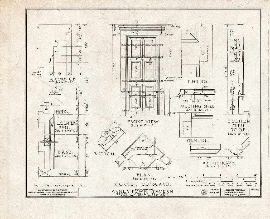 Historic Pictoric : Blueprint HABS NJ,3-ARNTO,1- (Sheet 20 of 24) - Lawrie House, Arneytown, Monmouth County, NJ