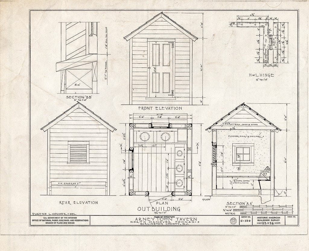 Historic Pictoric : Blueprint HABS NJ,3-ARNTO,1- (Sheet 23 of 24) - Lawrie House, Arneytown, Monmouth County, NJ