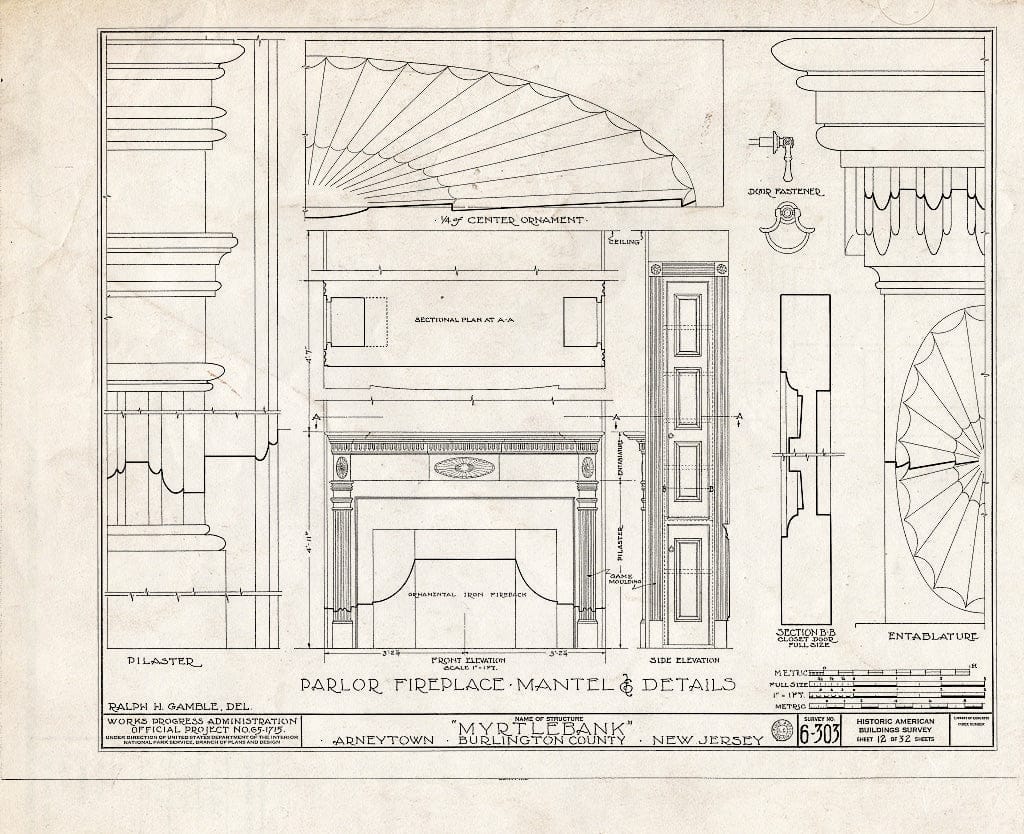 Historic Pictoric : Blueprint HABS NJ,3-ARNTO,2- (Sheet 12 of 32) - Emley-Wilde House, Arneytown, Monmouth County, NJ
