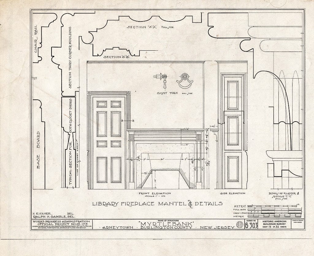 Historic Pictoric : Blueprint HABS NJ,3-ARNTO,2- (Sheet 13 of 32) - Emley-Wilde House, Arneytown, Monmouth County, NJ