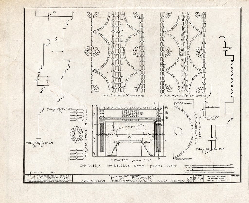 Historic Pictoric : Blueprint HABS NJ,3-ARNTO,2- (Sheet 14 of 32) - Emley-Wilde House, Arneytown, Monmouth County, NJ