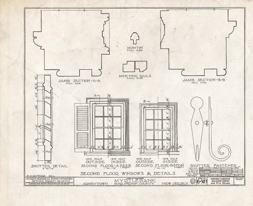 Historic Pictoric : Blueprint HABS NJ,3-ARNTO,2- (Sheet 27 of 32) - Emley-Wilde House, Arneytown, Monmouth County, NJ