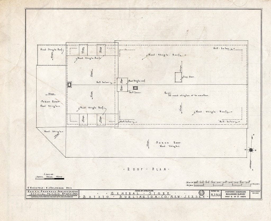 Historic Pictoric : Blueprint HABS NJ,3-BATO,8- (Sheet 4 of 11) - General Store & Post Office, Batsto, Burlington County, NJ