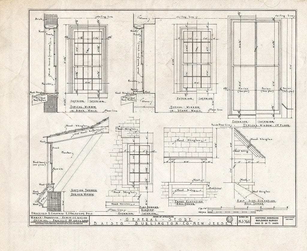 Historic Pictoric : Blueprint HABS NJ,3-BATO,8- (Sheet 9 of 11) - General Store & Post Office, Batsto, Burlington County, NJ