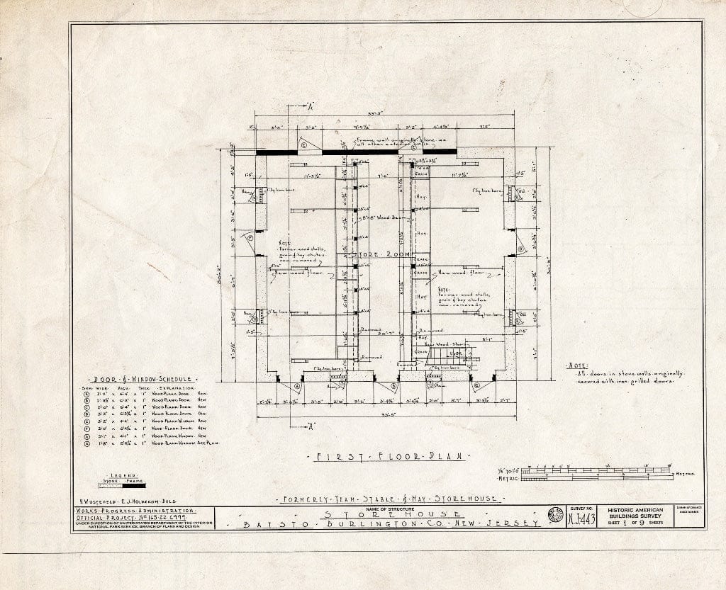 Historic Pictoric : Blueprint HABS NJ,3-BATO,10- (Sheet 1 of 9) - Richards Store House, Batsto, Burlington County, NJ