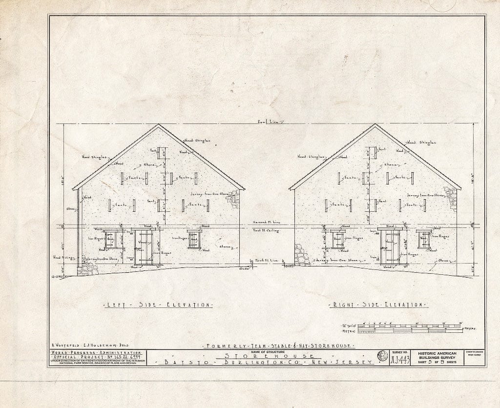 Historic Pictoric : Blueprint HABS NJ,3-BATO,10- (Sheet 5 of 9) - Richards Store House, Batsto, Burlington County, NJ