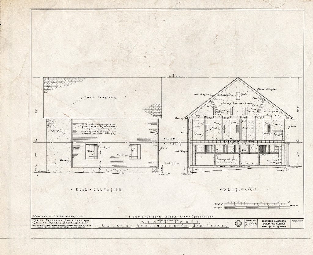 Historic Pictoric : Blueprint HABS NJ,3-BATO,10- (Sheet 6 of 9) - Richards Store House, Batsto, Burlington County, NJ