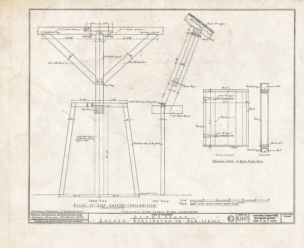 Historic Pictoric : Blueprint HABS NJ,3-BATO,10- (Sheet 8 of 9) - Richards Store House, Batsto, Burlington County, NJ