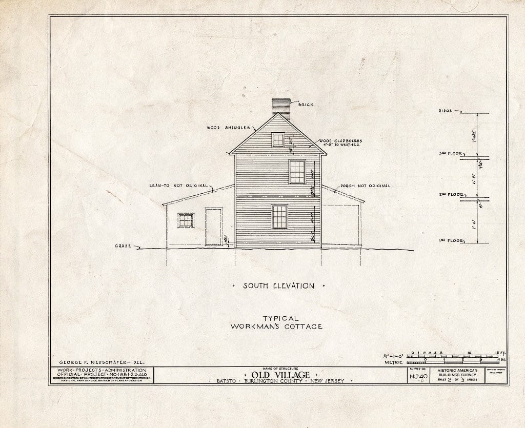 Historic Pictoric : Blueprint HABS NJ,3-BATO,2- (Sheet 2 of 3) - Batsto Village, Typical Workman's Cottage, Batsto, Burlington County, NJ