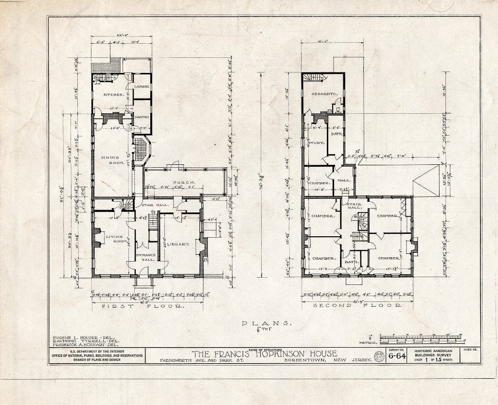 Historic Pictoric : Blueprint HABS NJ,3-Bord,1- (Sheet 1 of 15) - Francis Hopkinson House, Park Street & Farnsworth Avenue, Bordentown, Burlington County, NJ