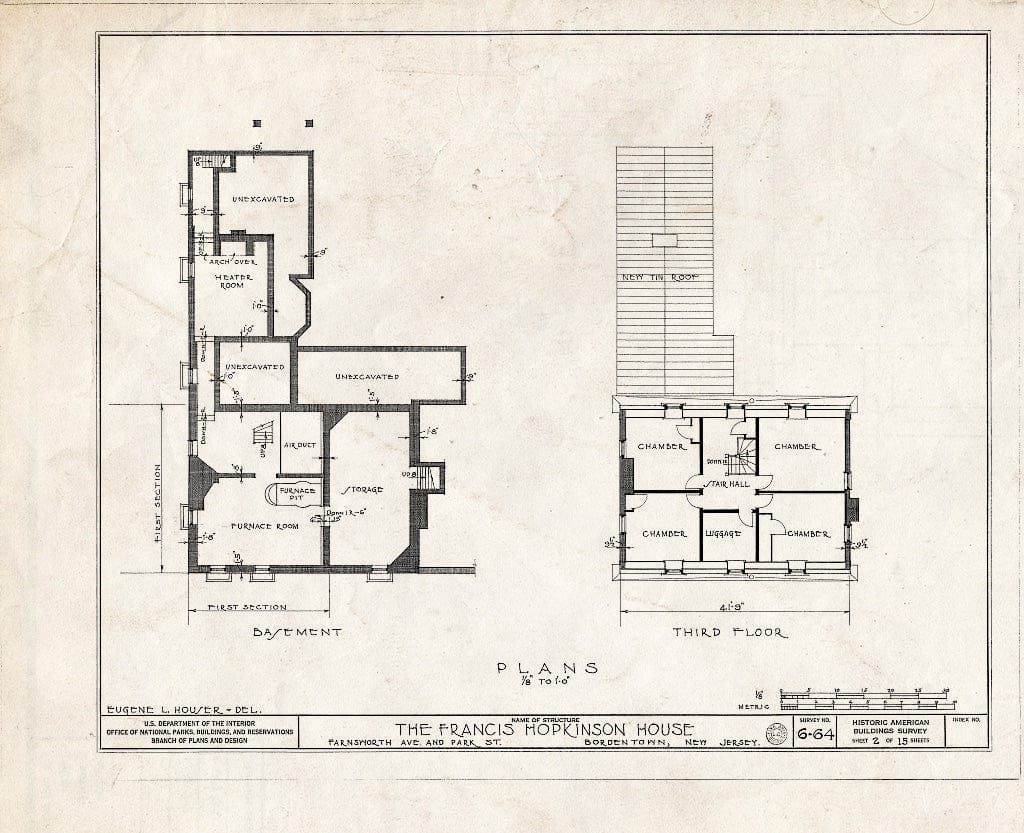 Historic Pictoric : Blueprint HABS NJ,3-Bord,1- (Sheet 2 of 15) - Francis Hopkinson House, Park Street & Farnsworth Avenue, Bordentown, Burlington County, NJ