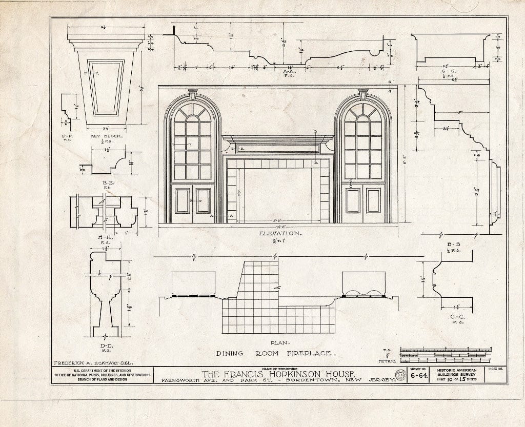 Historic Pictoric : Blueprint HABS NJ,3-Bord,1- (Sheet 10 of 15) - Francis Hopkinson House, Park Street & Farnsworth Avenue, Bordentown, Burlington County, NJ
