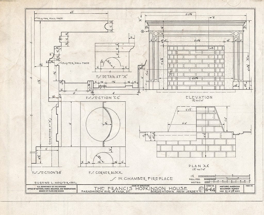 Historic Pictoric : Blueprint HABS NJ,3-Bord,1- (Sheet 11 of 15) - Francis Hopkinson House, Park Street & Farnsworth Avenue, Bordentown, Burlington County, NJ