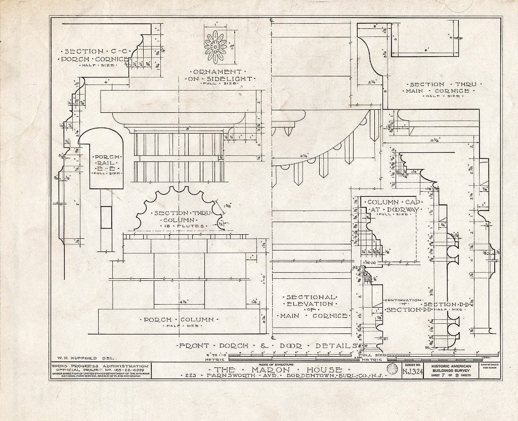 Historic Pictoric : Blueprint HABS NJ,3-Bord,7- (Sheet 7 of 9) - John Lovell-Maron House, 223 Farnsworth Avenue, Bordentown, Burlington County, NJ