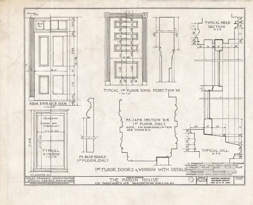 Historic Pictoric : Blueprint HABS NJ,3-Bord,7- (Sheet 8 of 9) - John Lovell-Maron House, 223 Farnsworth Avenue, Bordentown, Burlington County, NJ