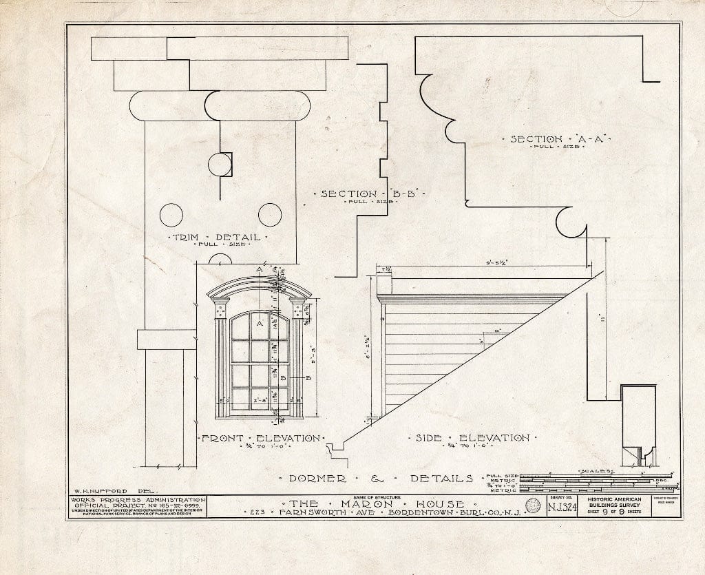 Historic Pictoric : Blueprint HABS NJ,3-Bord,7- (Sheet 9 of 9) - John Lovell-Maron House, 223 Farnsworth Avenue, Bordentown, Burlington County, NJ