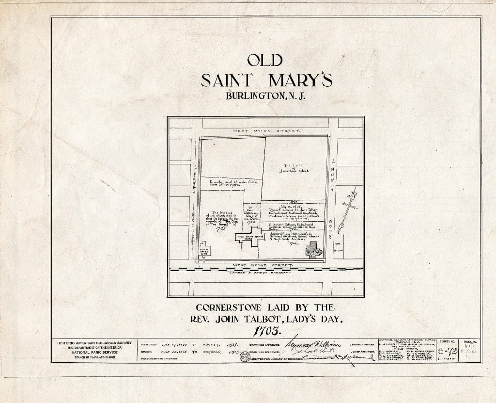 Historic Pictoric : Blueprint HABS NJ,3-BURL,1- (Sheet 0 of 21) - Old St. Mary's Church, West Broad & Wood Streets, Burlington, Burlington County, NJ