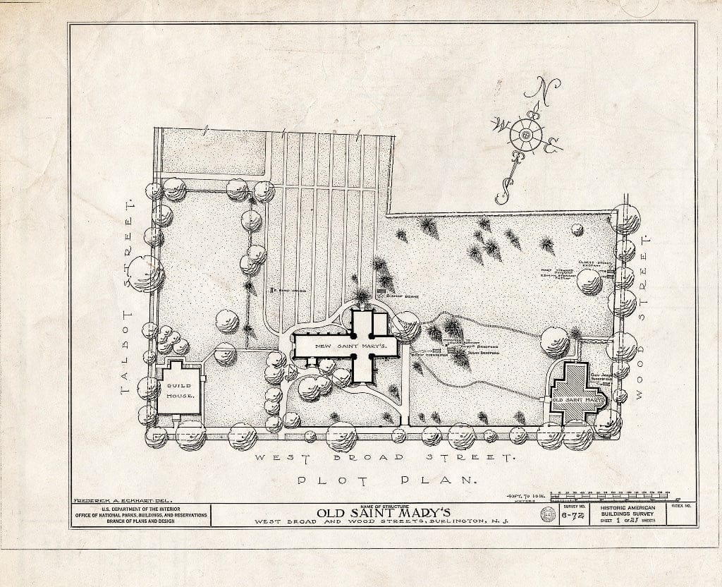 Historic Pictoric : Blueprint HABS NJ,3-BURL,1- (Sheet 1 of 21) - Old St. Mary's Church, West Broad & Wood Streets, Burlington, Burlington County, NJ