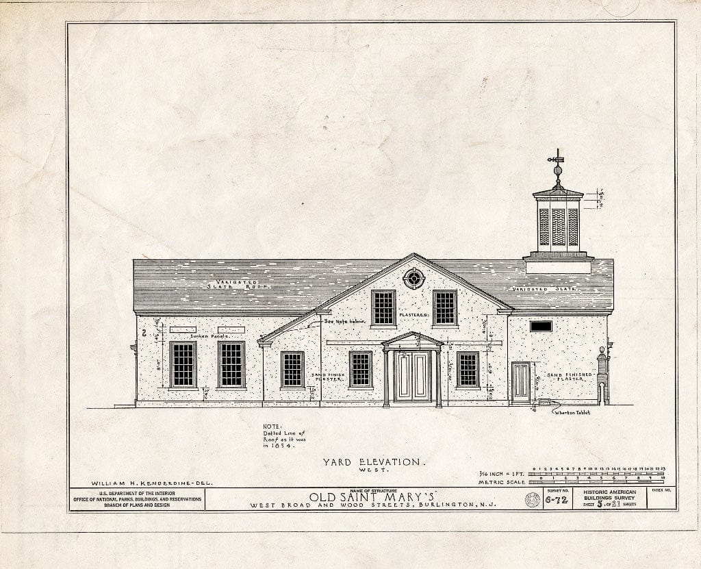 Historic Pictoric : Blueprint HABS NJ,3-BURL,1- (Sheet 5 of 21) - Old St. Mary's Church, West Broad & Wood Streets, Burlington, Burlington County, NJ