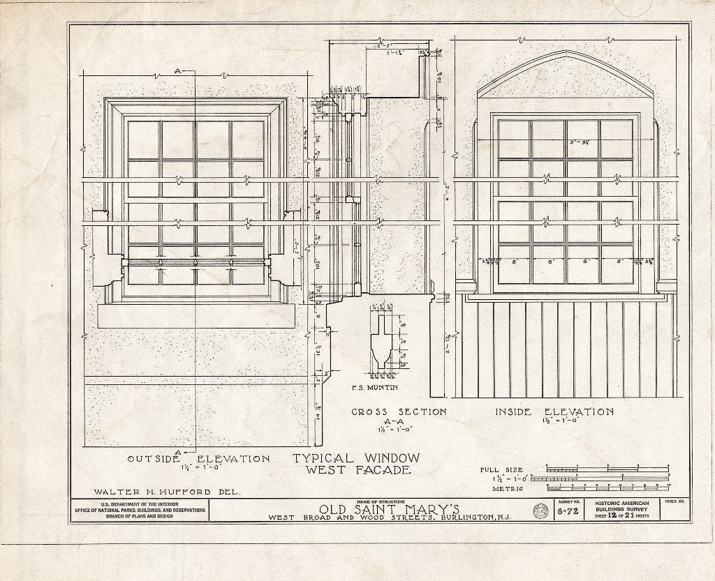 Historic Pictoric : Blueprint HABS NJ,3-BURL,1- (Sheet 12 of 21) - Old St. Mary's Church, West Broad & Wood Streets, Burlington, Burlington County, NJ