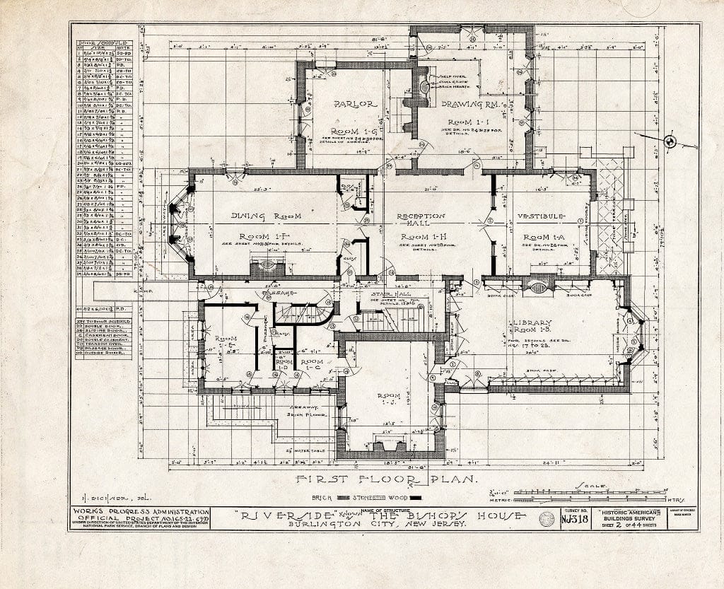 Historic Pictoric : Blueprint HABS NJ,3-BURL,3- (Sheet 2 of 44) - Riverside, West Delaware Street, Burlington, Burlington County, NJ