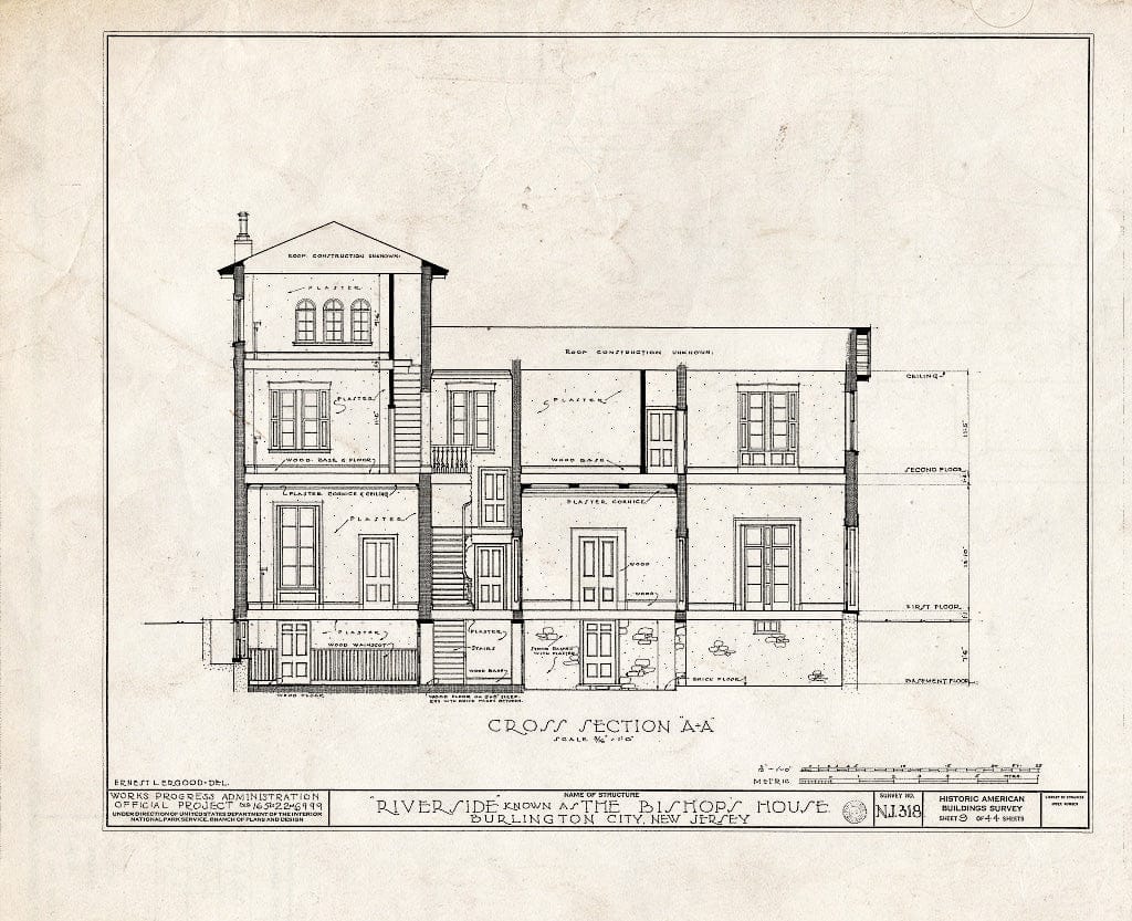 Historic Pictoric : Blueprint HABS NJ,3-BURL,3- (Sheet 9 of 44) - Riverside, West Delaware Street, Burlington, Burlington County, NJ