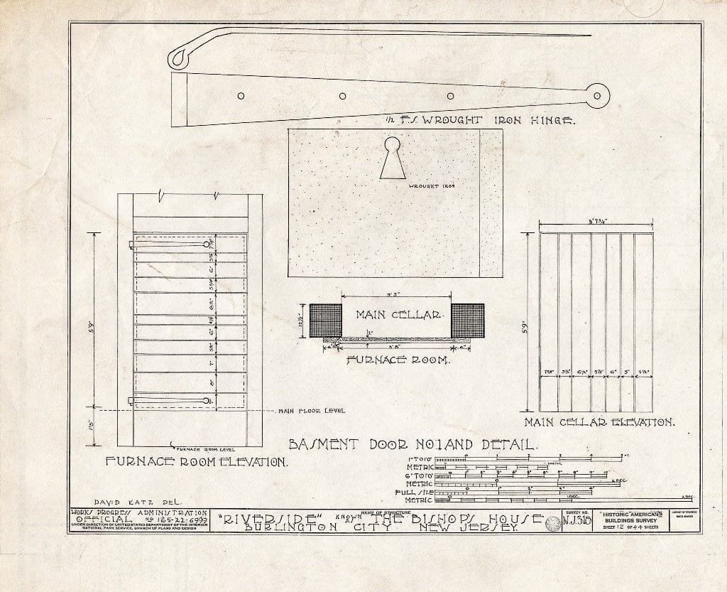 Historic Pictoric : Blueprint HABS NJ,3-BURL,3- (Sheet 12 of 44) - Riverside, West Delaware Street, Burlington, Burlington County, NJ