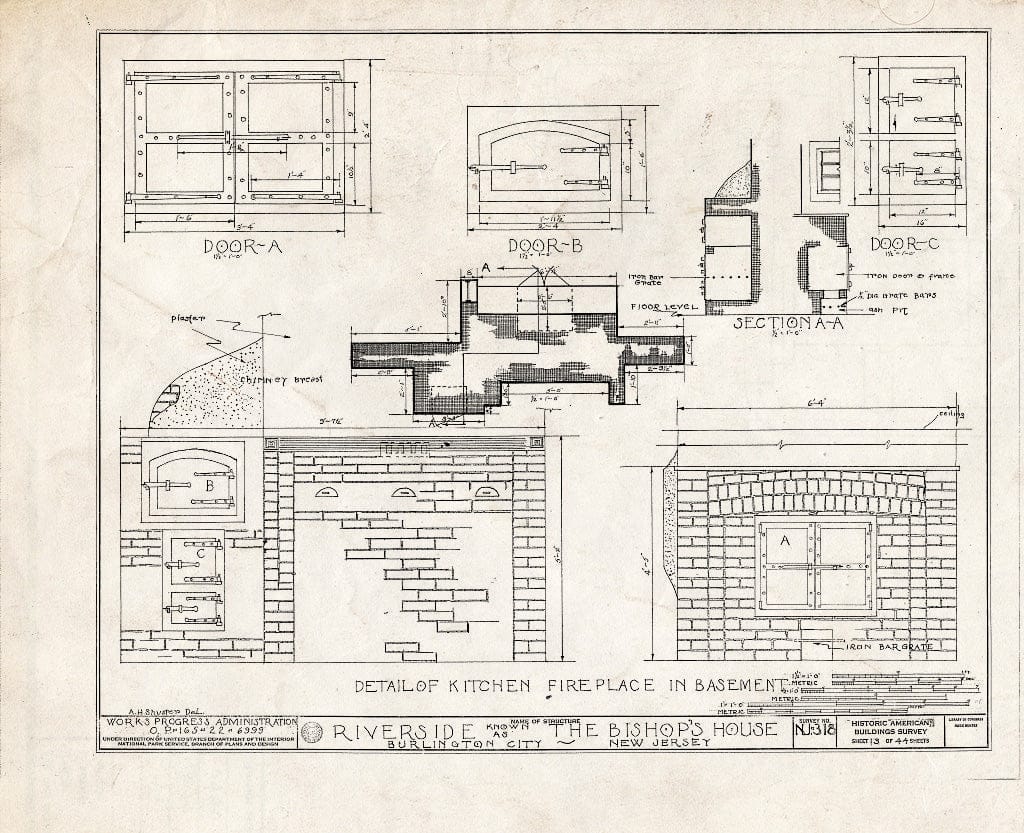 Historic Pictoric : Blueprint HABS NJ,3-BURL,3- (Sheet 13 of 44) - Riverside, West Delaware Street, Burlington, Burlington County, NJ